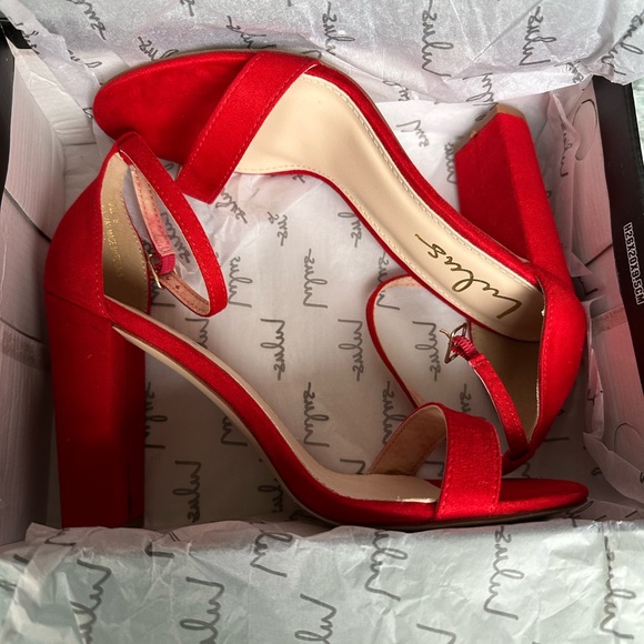 Lulus Taylor Red Suede Ankle Strap Heels - Picture 1 of 4